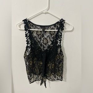 Sheer Embroidered Crop Top with front buttons- No size shown; runs like a Small